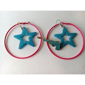 Lot of 2 Pairs of Early 2000s Pink & Blue Emo Scene Mall Punk Earrings + Bonus